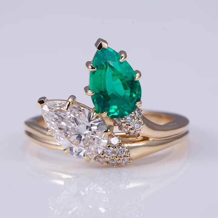 IGI 18K Gold Pear Shape Cut Lab Grown Diamond Rings Wedding Jewellery.