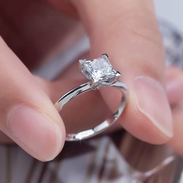 Custom for Valentine's Day Gift 14K Solid Gold With 1carat Princess Cut Lab Grown Diamond Engagement Ring Wedding Ring 1ct