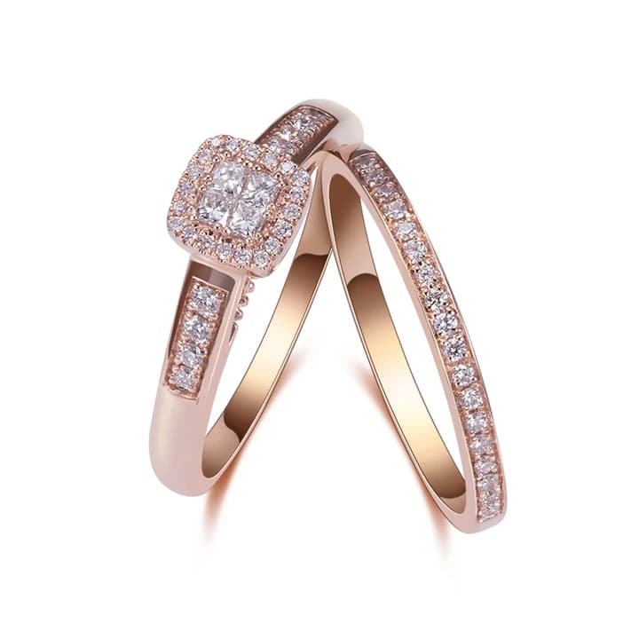 MS-1479 9K Gold Couple Ring Lab Diamond Eternity Wedding Ring