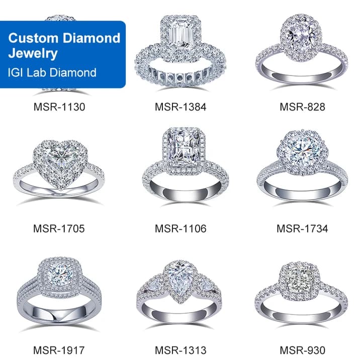 Customized Ring Jewellery Solitaire Diamond Ring Eternity Ring Silver\/PT950\/9k\/10k\/14k\/18k Gold Fancy Cut Lab Grown Diamond Ring