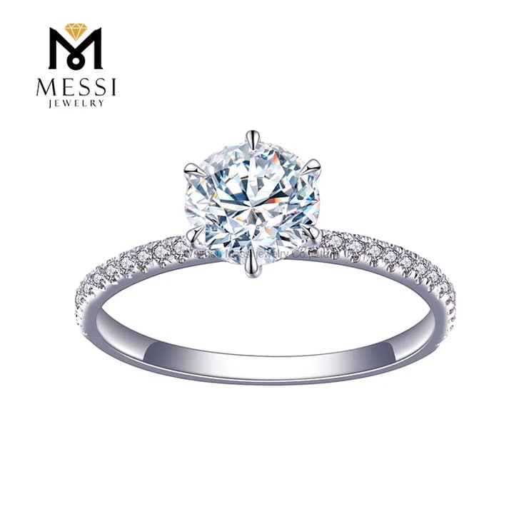 Messi Gems MS-342 HPHT Lab Craeted Diamond Engagement 14K 18K White Gold 1Ct Natural Diamonds Women Ring