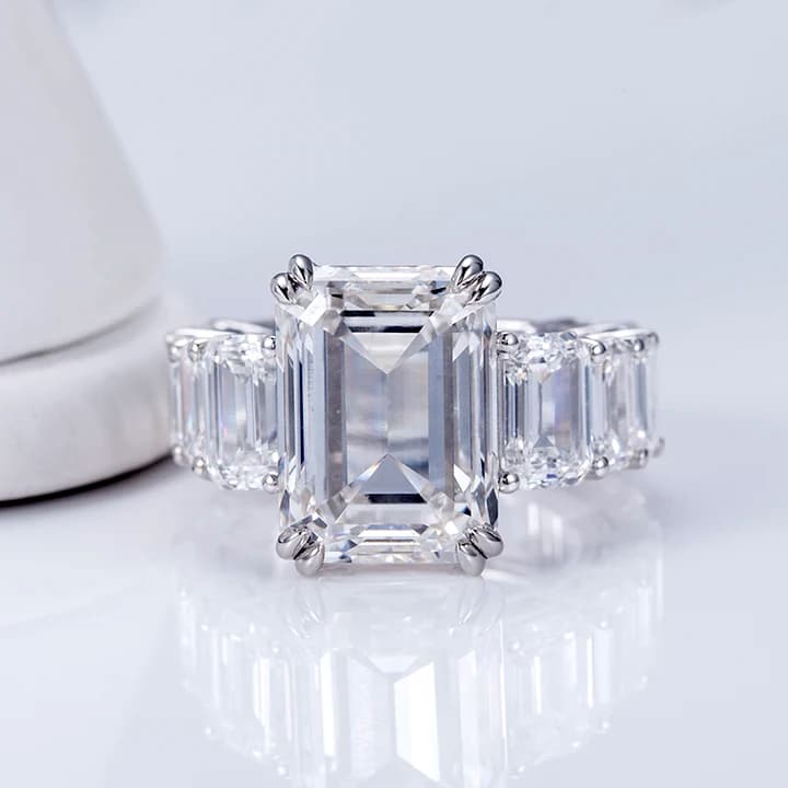 Messi Gems MSR-1010 14K White Gold 5CT D VS1 Emerald Cut Lab Grown Diamond Ring Women Wedding Engagement Ring