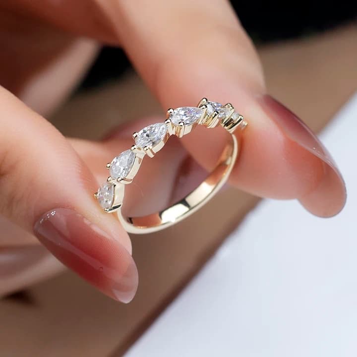 Fine Jewellery MSR-1042 14K Real Solid Gold Fancy Cut VVS VS IGI Certified Lab Grown Diamond Eternity Engagement Ring
