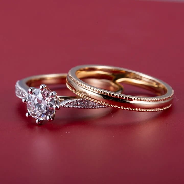 MSR-1049 14K Gold With Platinum Round Brilliant Cut Diamond Stackable Ring for Women