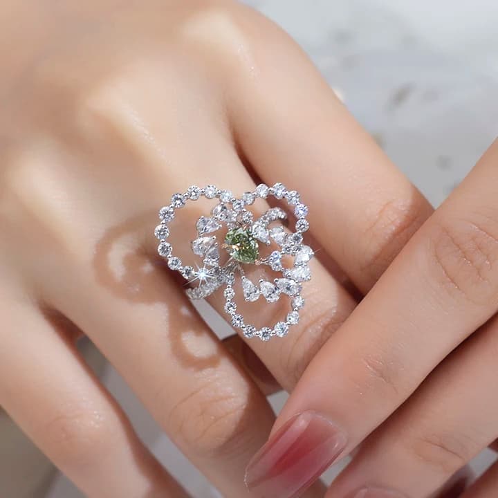 MSR-1062 18K Fancy Color Lab Diamond Ring Green Pear Cut Ring Unique Design Wedding Engagement Ring