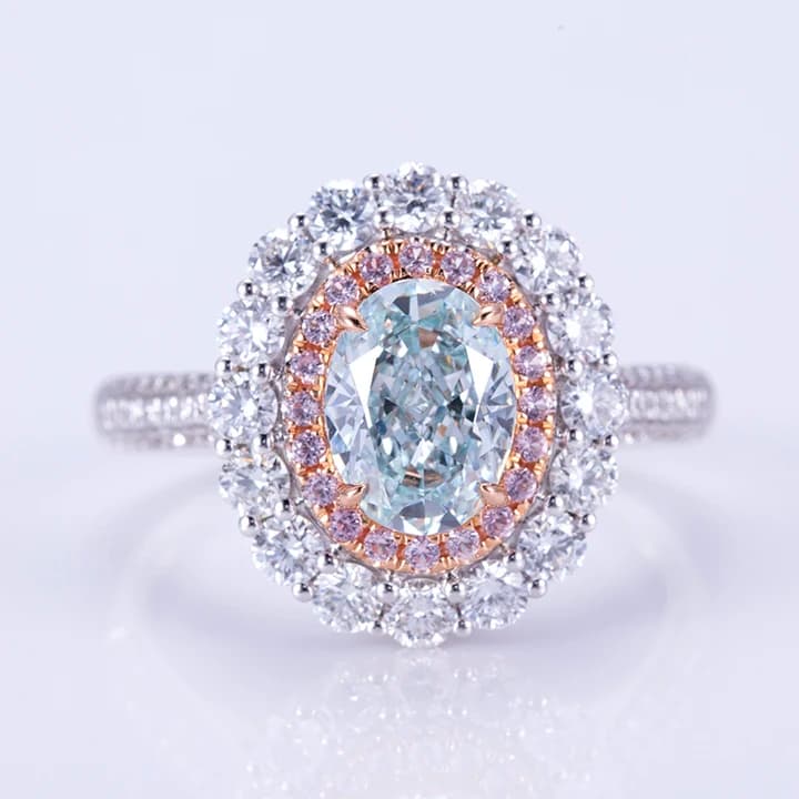 MSR-1075 Vintage 18K White Gold Blue Diamond Halo Ring
