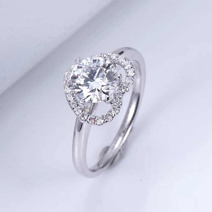 MSR-1107 18K Lab Diamond Ring 1CT Heart Design Round Cut Ring Engagement Wedding Band Classic Gift Band