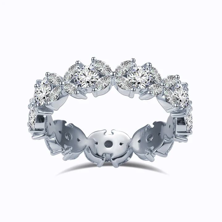 MSR-1234 Clover Wedding Band 18K Solid White Gold Lab Diamond Band Ring Lab Grown Diamond Women Ring