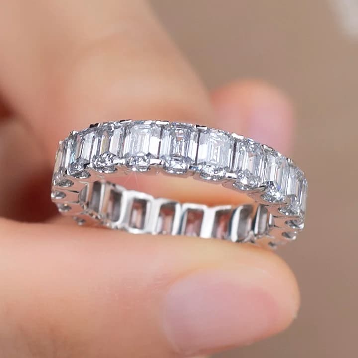 MSR-1240 18K White Gold Emerald Cut Lab Grown Diamond Eternity Rings