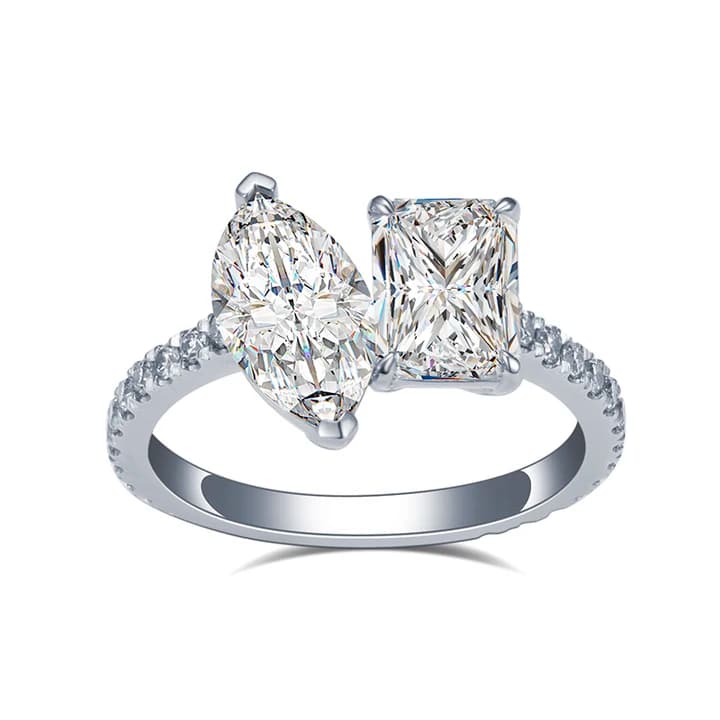 MSR-1260 PT950 Platinum 1CT D VS1 Radiant Cut & Marquise Cut Lab Grown Diamond Two-Stone Ring Customized Jewellery