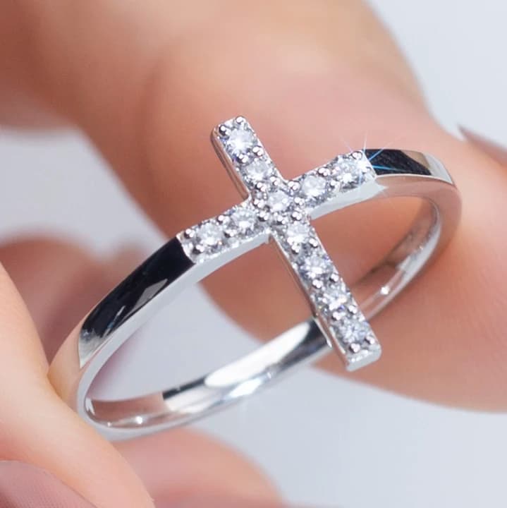MSR-1283 Customized Jewellery 925 Silver Lab Diamond Ring Cross Ring Wedding Band Engagement Band Gift for Women