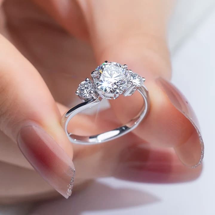 MSR-1287 Three Diamond Custom 14K 18K Gold Engagement Ring 1.5ct D VS2 Round Lab Diamond Ring