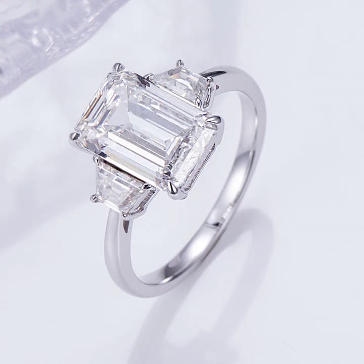 MSR-1306 14K White Gold 3CT D VS1 Emerald Cut Lab Grown Diamond Ring Women Wedding Engagement Ring
