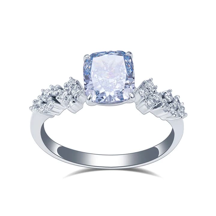 MSR-1328 18K Gold Customized Lab Grown Blue Diamond and Lab Grown Round Lab Diamond Engagement Ring