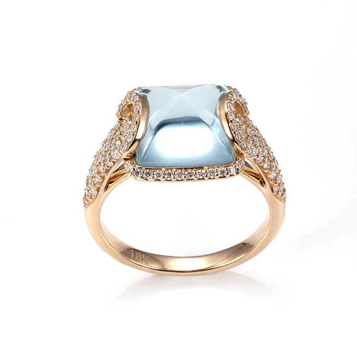 MSR-1333 18K Gold Customized Lab Grown Smoky Quartz and Lab Grown Aquamarine Solitary Ring