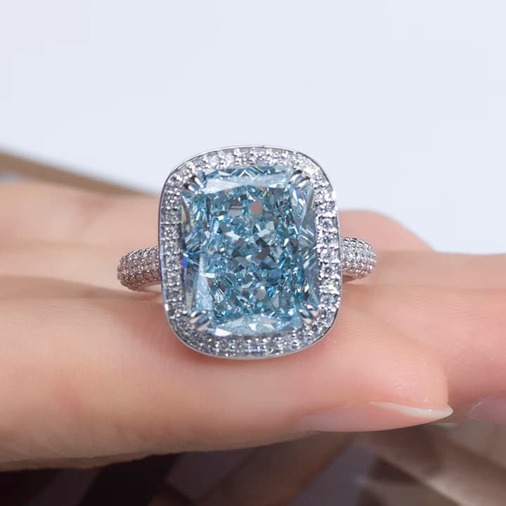 MSR-1361 14K White Gold Blue Lab Grown Diamond 1.6CT Cushion Cut Eternity Ring