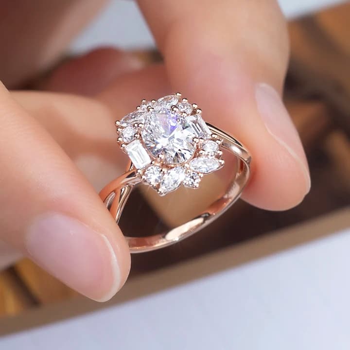 MSR-1364 18K Rose Gold Eternity Ring Oval Cut Lab Grown Diamond Engagement Ring