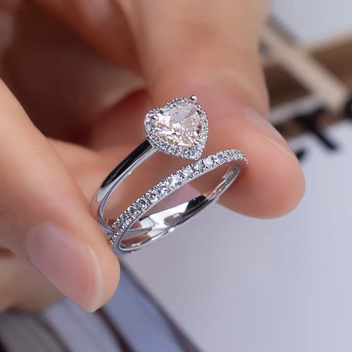 MSR-1365 18K Gold White Gold Pink Lab Grown Diamond Heart Cut Eternity Ring
