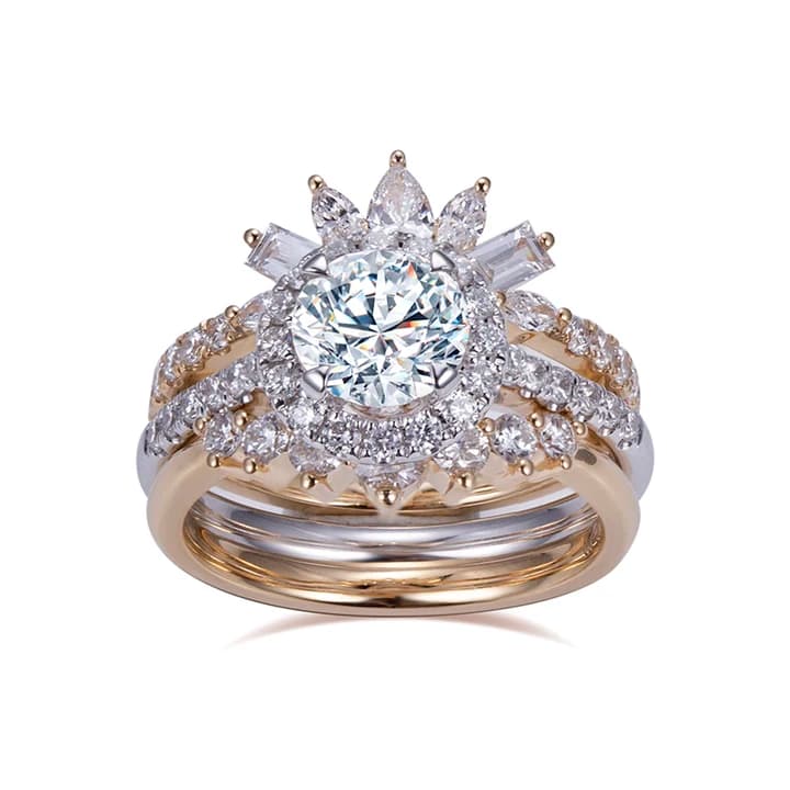 MSR-1374 18K Solid Yellow Gold Lab Diamond Band Ring Set Lab Grown Diamond Wedding Ring