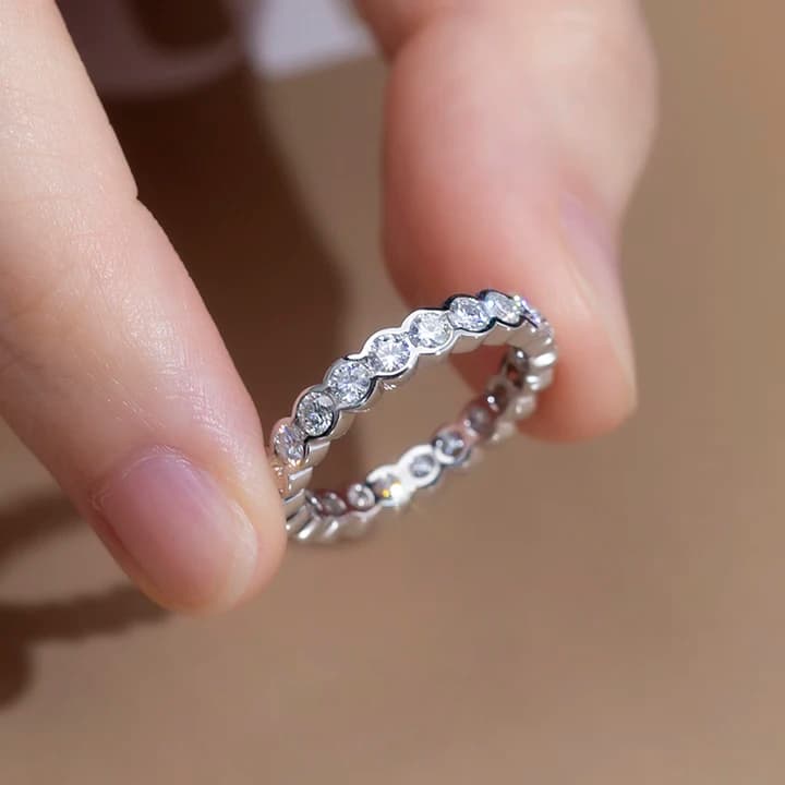Fine Jewellery MSR-1391 14K Real Solid Gold Fancy Cut VVS VS IGI Certified Lab Grown Diamond Romantic Eternity Ring 14K