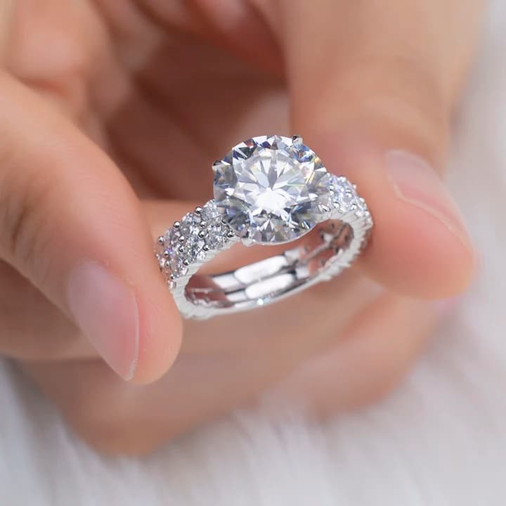 MSR-1399 18K White Gold Round Cut Moissanite Ring for Wedding