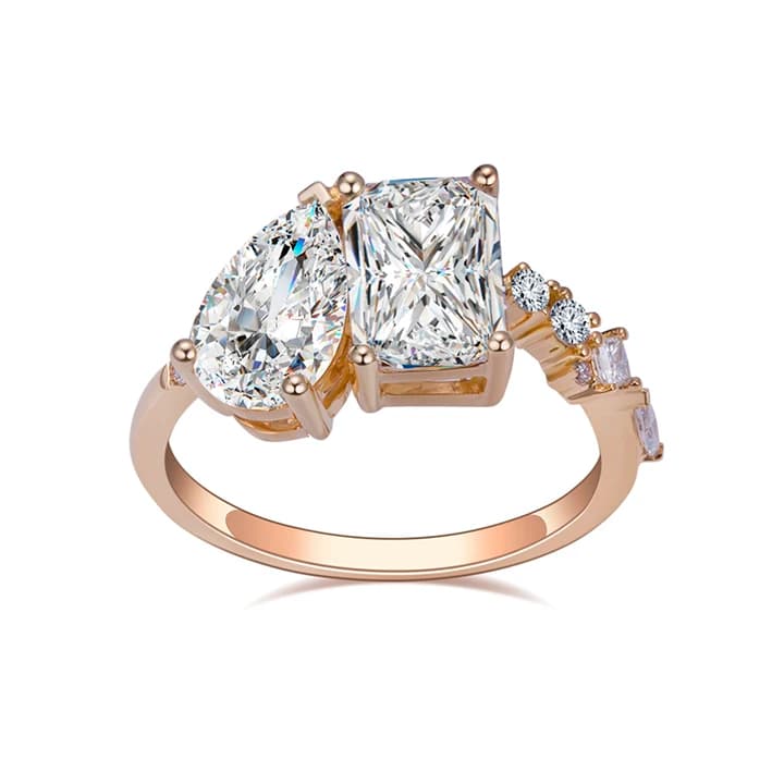 MSR-1409 18k Gold Customized Engagement Ring F VS1 CVD HPHT Double Stones Lab Grown Diamond Ring