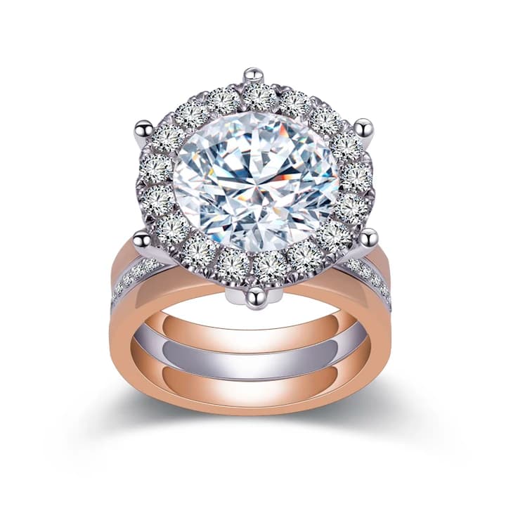MSR-1424 18K White & Rose Gold Customized 5.6CT F VS1 CVD HPHT Round Lab Diamond Solitary Ring