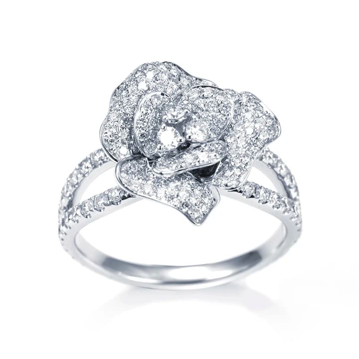 MSR-1432 18K White Gold Customized Rose Flower Style Lab Diamond Solitary Ring