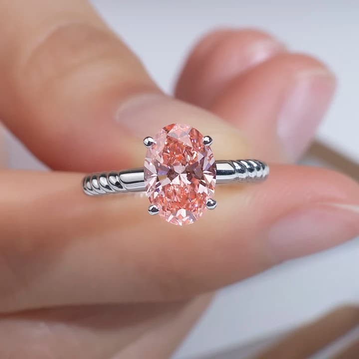 MSR-1437 14K Gold White Gold 2.0 CT Pink Lab Grown Diamond Oval Cut Eternity Ring