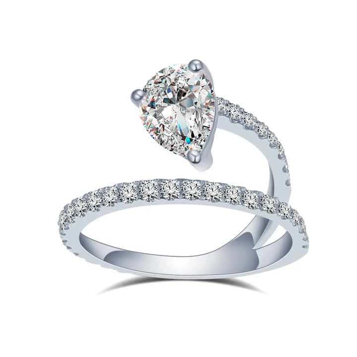 MSR-1456 18K White Gold 1.19CT D VS1 Pear Cut Lab Grown Diamond Ring Customized Jewellery