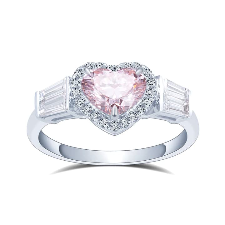 MSR-1461 10k\/14k\/18K White Gold Customized 1ct CVD HPHT Heart Cut Color Lab Diamond Jewellery Ring