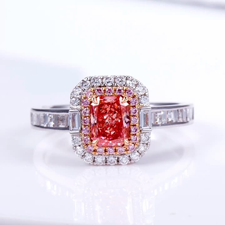 MSR-1489 18K Gold Customized CVD HPHT Radiant Pink Lab Grown Diamond Ring