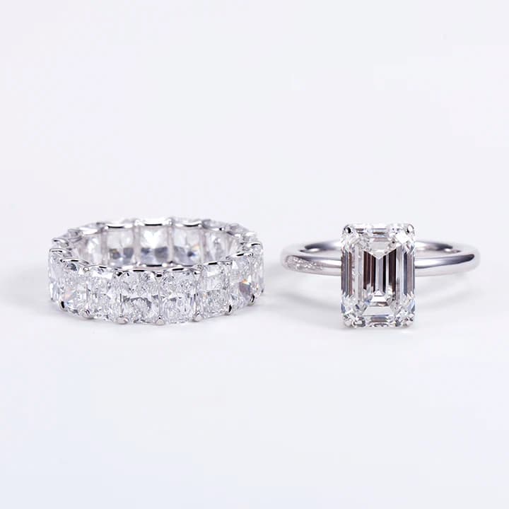 MSR-1519 18k White Gold Jewellery Engagement Rings Emerald Cut Lab Grown Diamond Stackable Rings