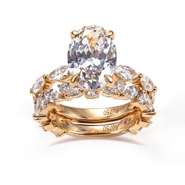 MSR-1535 Fashion Engagement Ring 18k Gold Stackable Ring Oval Cut 3.1ct D VS1 Lab Grown Diamond Ring
