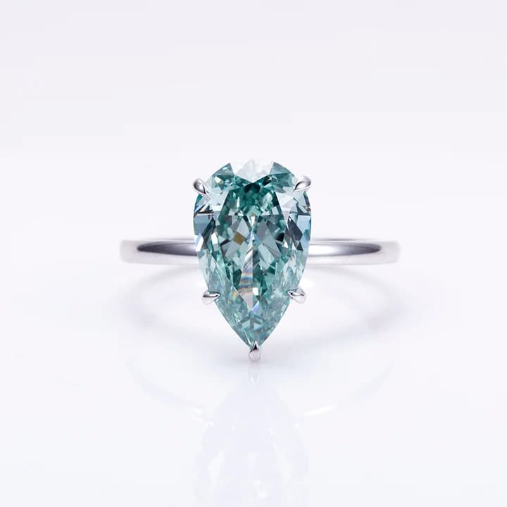 MSR-1566 18k Gold Solitaire Ring 4.19ct Pear Green Lab Grown Diamond Ring