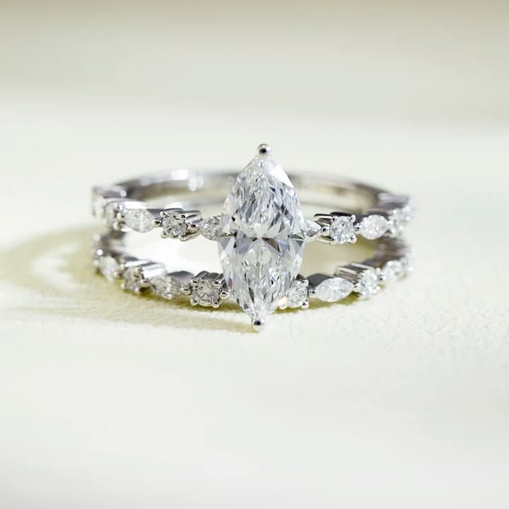 MSR-1575 Wedding Engagement Jewellery Stackable Ring 18K Marquise Cut Lab Grown Diamond Ring