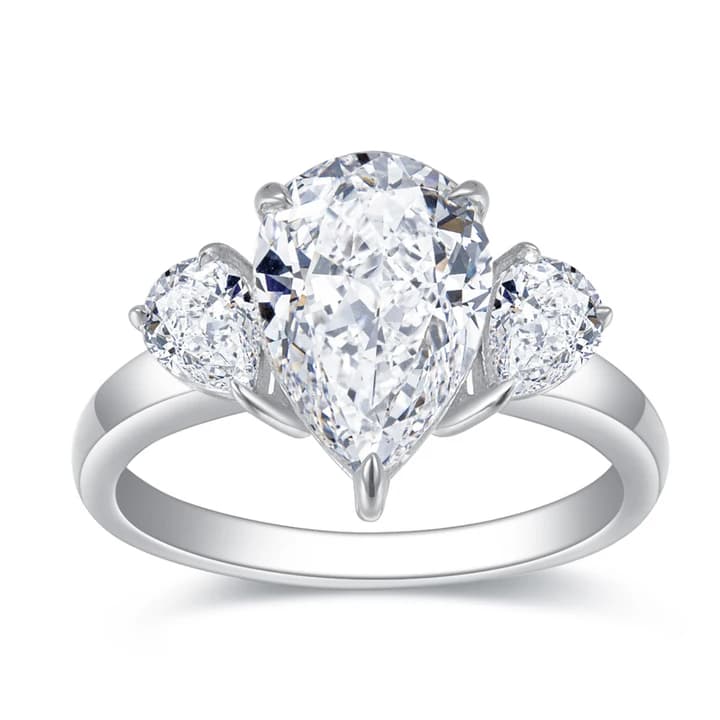 MSR-1620 18K White Gold 3.76CT D VVS1 Pear Cut Lab Grown Diamond Engagement Ring Customized Three-Stone Ring