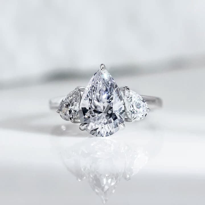 MSR-1620 14K White Gold Three Stone 2.3ct D VS2 Pear Cut Lab Grown Diamond Engagement Ring
