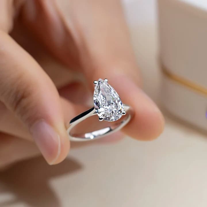 Messi Gems MSR-1655 14K White Gold IGI 3CT D VVS1 Pear Cut Jewellery Lab Grown Diamond Ring