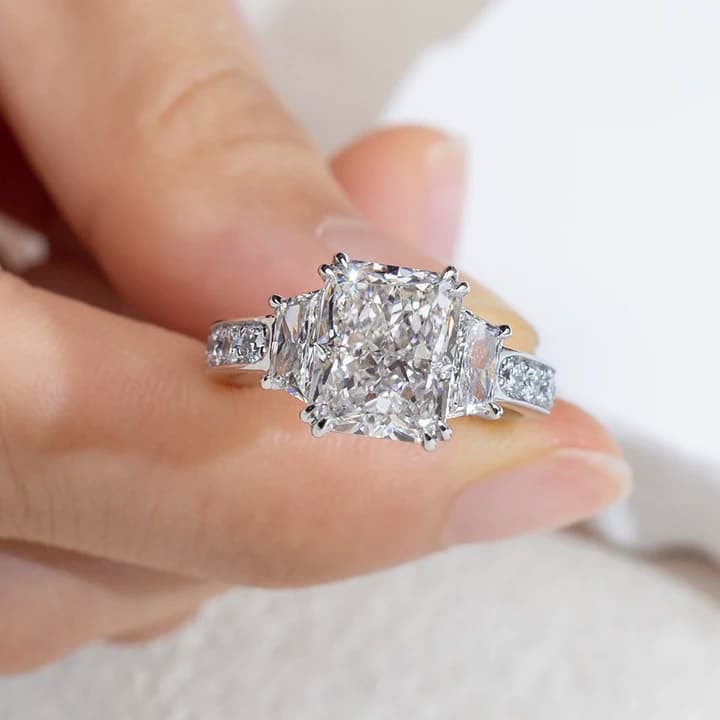 MSR-1658 3.70 Ct Lab Diamond Radiant Shape PT950 White Gold Custom Ring