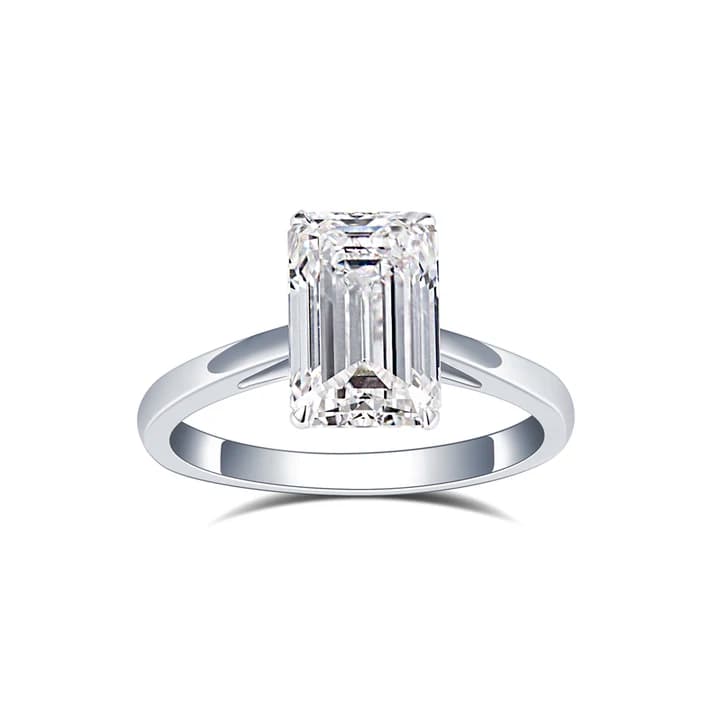 MSR-1680 18K Gold Lab Grown 3CT Emerald Shape Diamond E VVS2 Engagement Diamond Ring