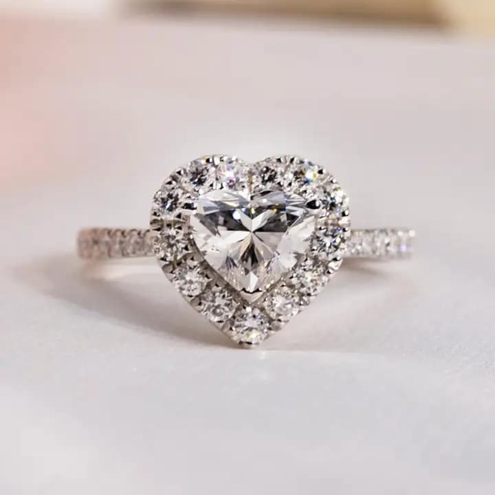 MSR-1705 Customization 925 Silver halo Ring 1ct D VS1 Heart Cut Lab Grown Diamond Ring