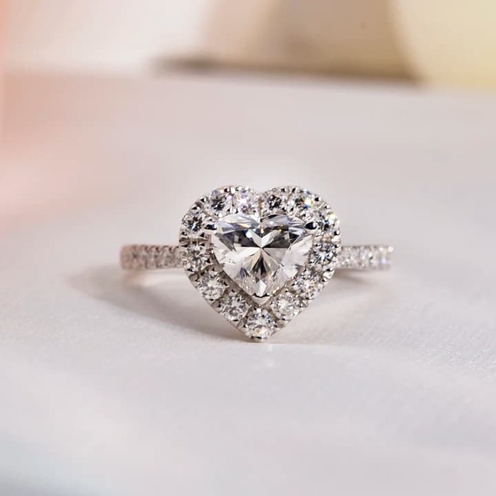 MSR-1705 Custom Ring Jewellery 1ct D VS1 Solitaire Engagement Ring Silver Heart Cut Lab Grown Diamond Ring