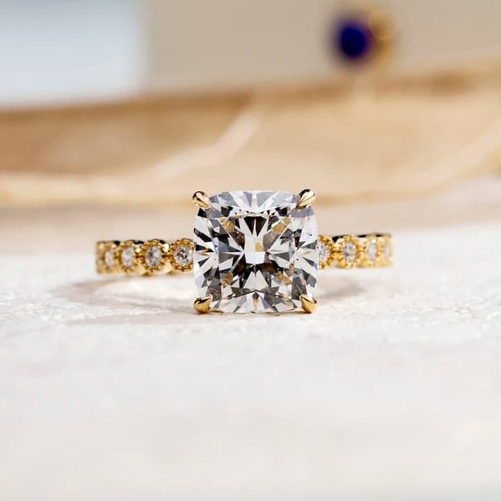 Customized MSR-1742 Fashion 14K 18K Gold Fashion Ring 3ct E VVS1 Cushion Shape Lab Grown Diamond Ring