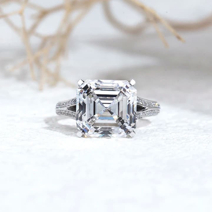 Customized MSR-1784 18K White Gold Fashion Ring Jewellery 5ct D VVS1 Asscher Cut Lab Grown Diamond Ring