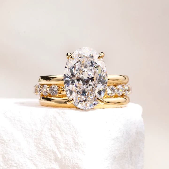 Wholesale Custom Ring MSR-1803 18K Gold 5CT F VS1 Oval Lab Grown Diamond Stackable Ring