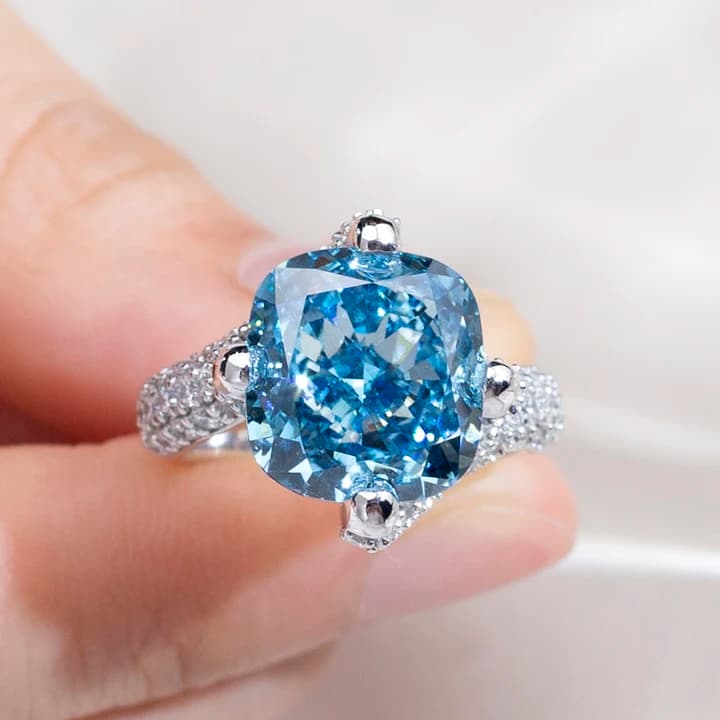 MSR-1813 Custom Jewellery Luxury Engagement Ring PT950 Cushion Shape Big Carat 10.95ct Blue Lab Grown Diamond Ring