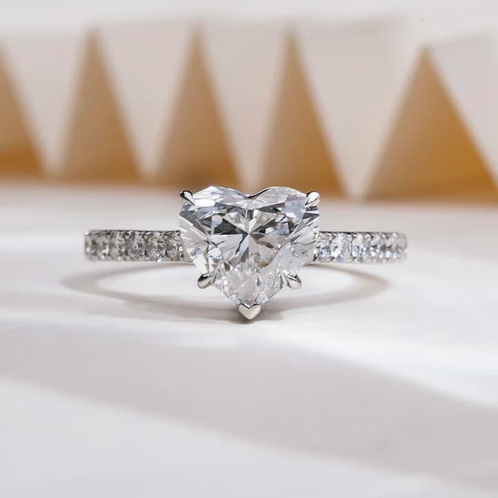 Messi Gems MSR-1814 18K White Gold Romantic 2ct D VVS2 Heart Shape Lab Grown Diamond Ring