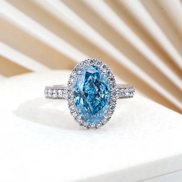 MSR-1817 Luxury Engagement Ring PT950 4.03ct Oval Shape Blue Lab Grown Diamond Ring