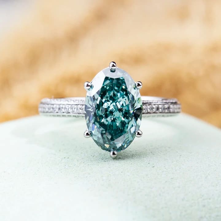 MSR-1834 Custom PT950 Gold Jewellery Solitaire Diamond Ring Oval Cut 3.11CT VS1 Green Lab Grown Diamond Ring